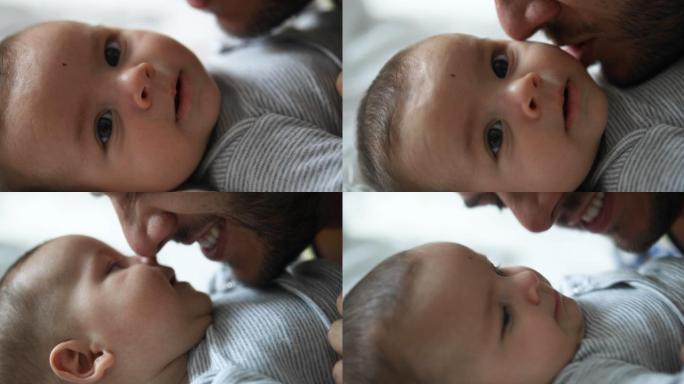爸爸亲吻婴儿脸颊的特写镜头