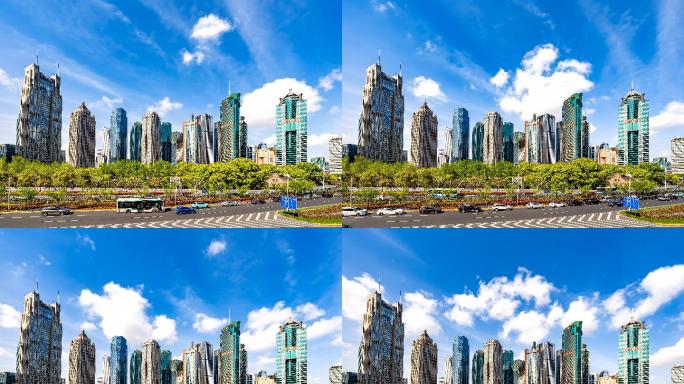 上海市陆家嘴绿地中心蓝天白云延时摄影