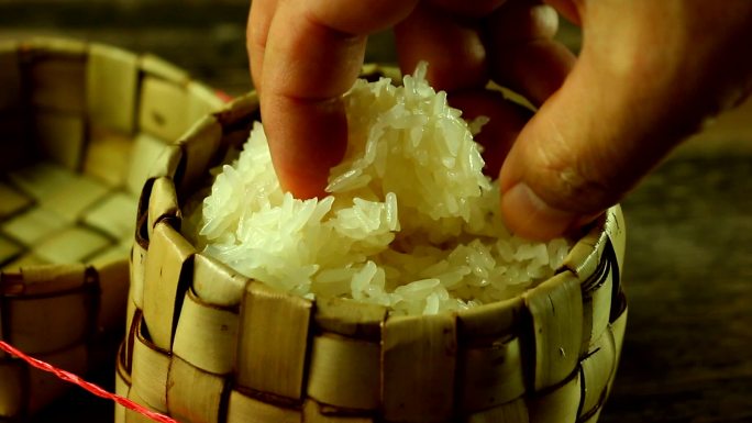 特写糯米大米水稻米饭