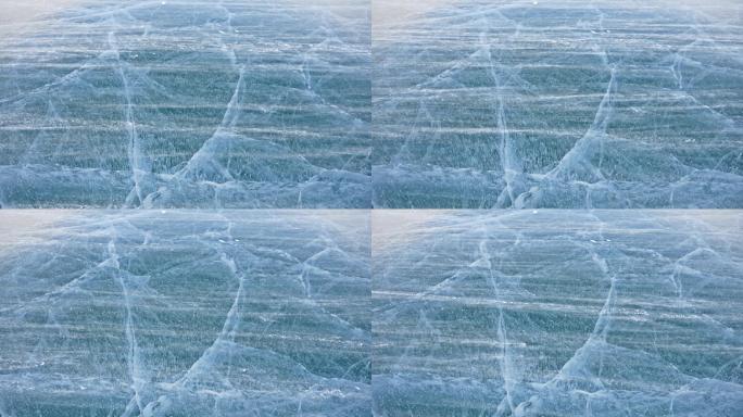 雪飞过冰面冰河冰封裂缝裂纹冰块冰冷