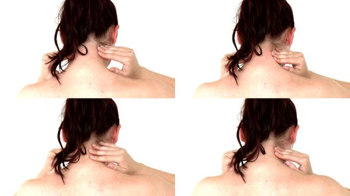 一名颈部疼痛妇女的后视图