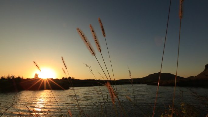 乡村 夕阳 日出 日落 河流 美丽