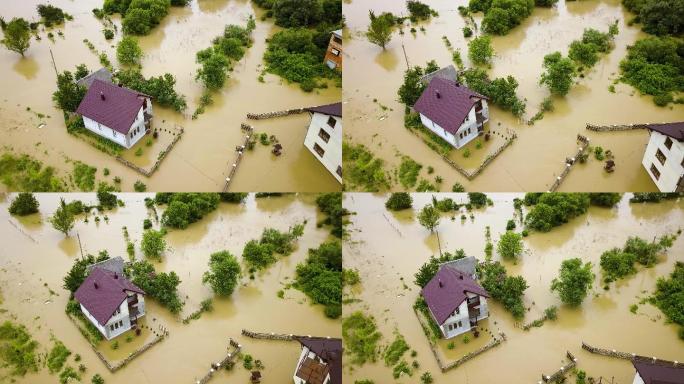 被洪水淹没的房屋鸟瞰图