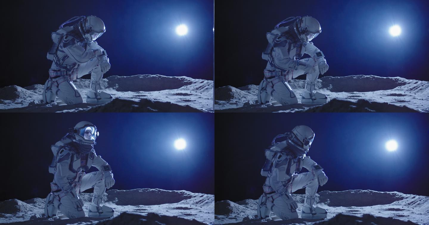 宇航员跪在月球上