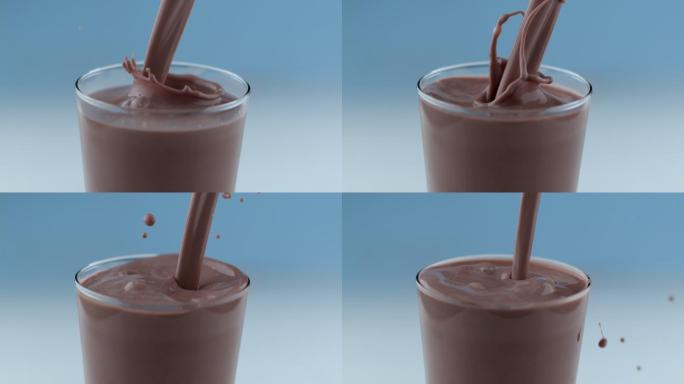 巧克力牛奶以慢动作倒出
