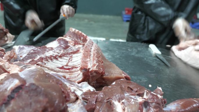 分割猪后腿骨、分割猪肉