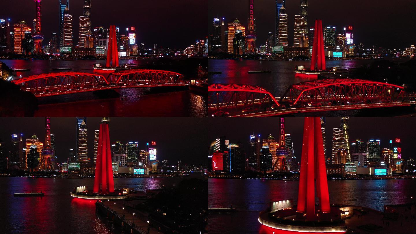 4K原素材-外白渡桥及上海人民英雄纪念碑