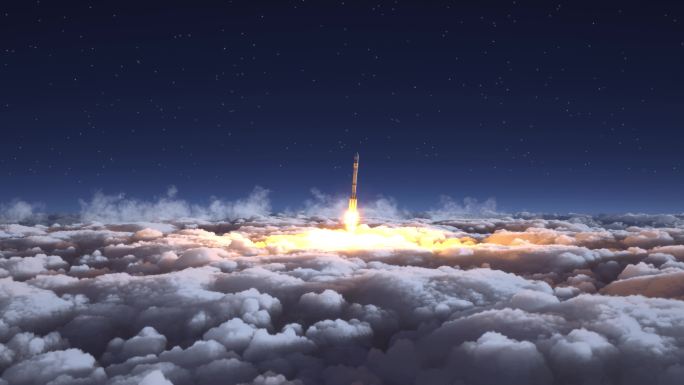 火箭穿过云层点火发射航空海南文昌