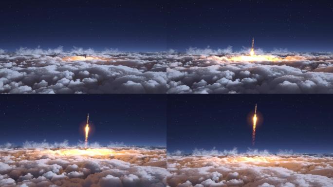 火箭穿过云层点火发射航空海南文昌