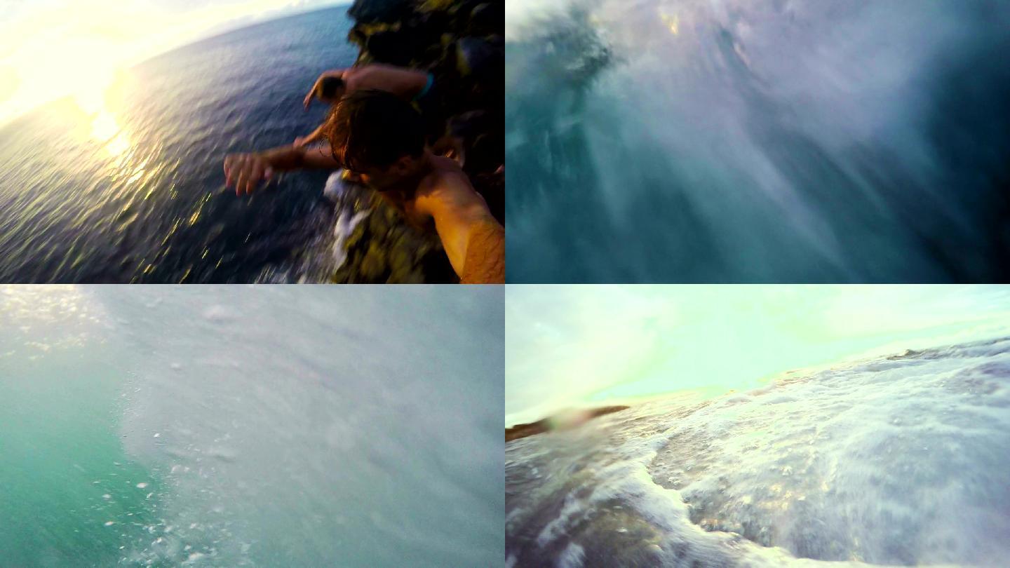 跳入海里的男人极限运动跳海跳崖冒险挑战