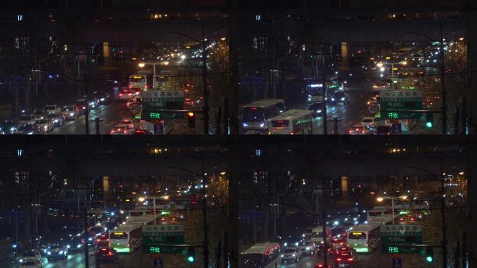 上海夜景高架桥内环路道路拥堵晚高峰车流