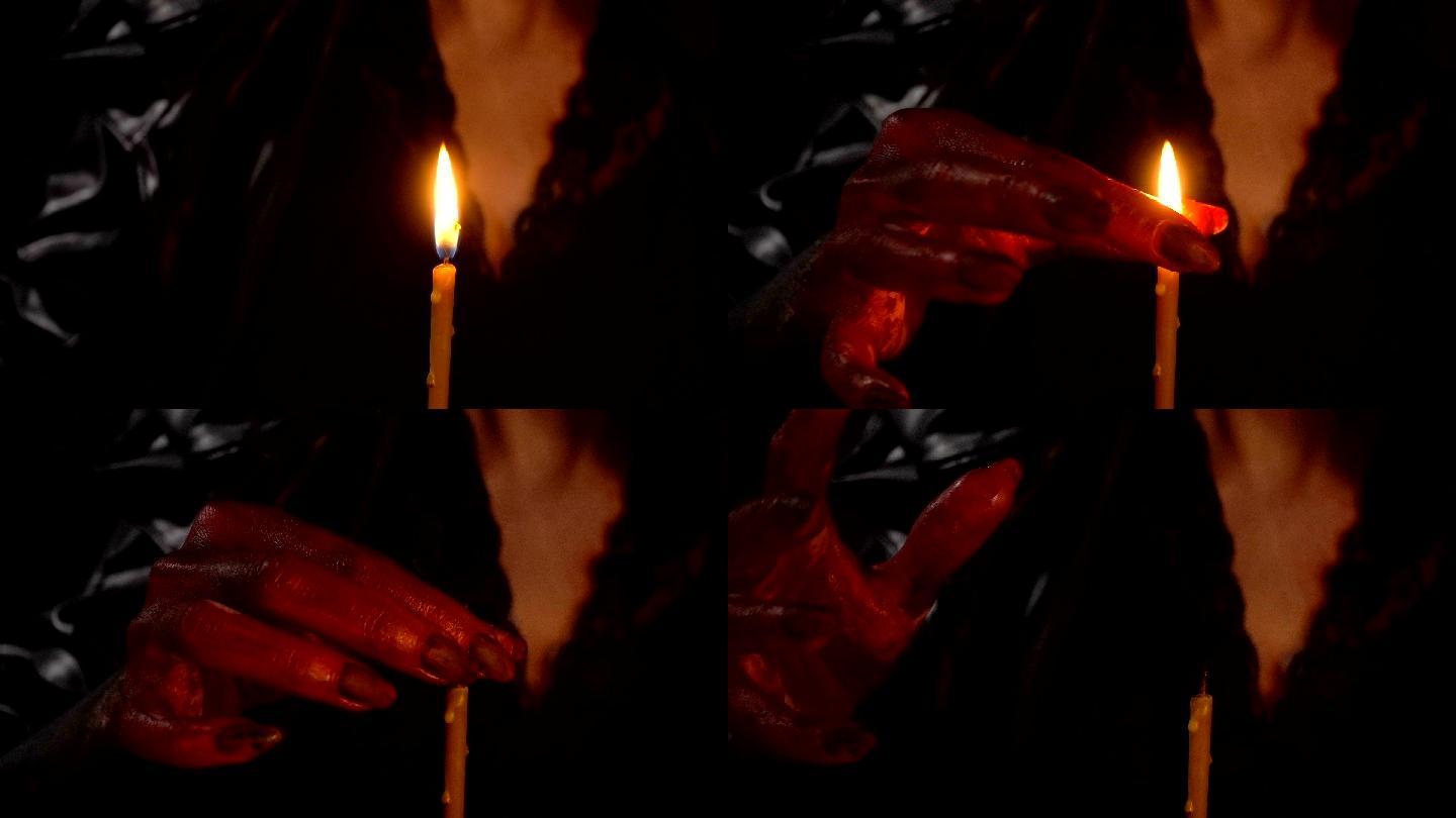 女巫用手熄灭蜡烛祈祷蜡烛片头文字幕烛光哀