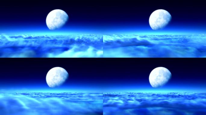 飞越云层飞向月球的无缝循环3d动画