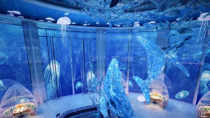 海洋主题餐厅 三维 水下 商业餐厅 鲸鱼