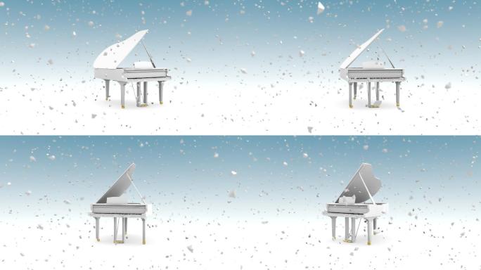 白色大钢琴与降雪的动画