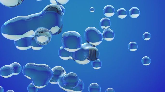 油泡在水中上升气泡上升蓝色背景