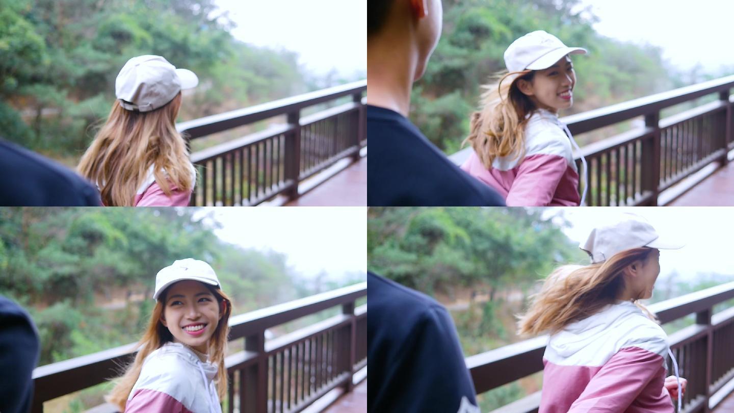 唯美意境甜蜜:情侣牵手奔跑,美女回头微笑