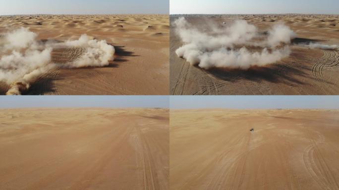 沙漠中行驶的汽车无人区越野自驾游