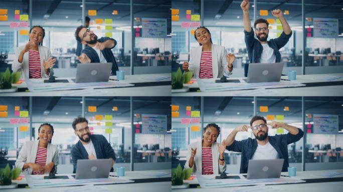 在创意办公室庆祝成功