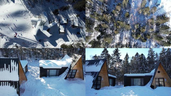 长白山森林公园冬季林海雪原森林小屋