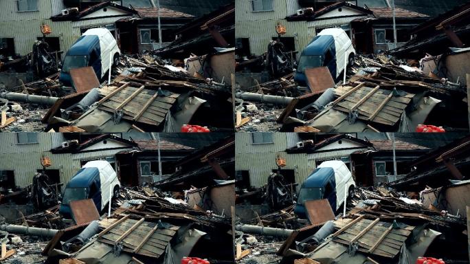 日本海啸后被摧毁的建筑物和房屋