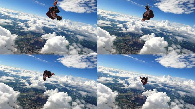 一名年轻女子跳伞者从飞机上跳下的视频