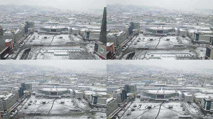 航拍湖南怀化火车站冬天雪景