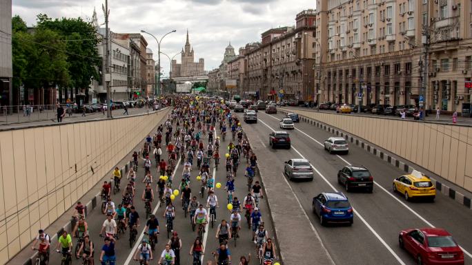 莫斯科自行车游行俄罗斯俄国首都航拍地标