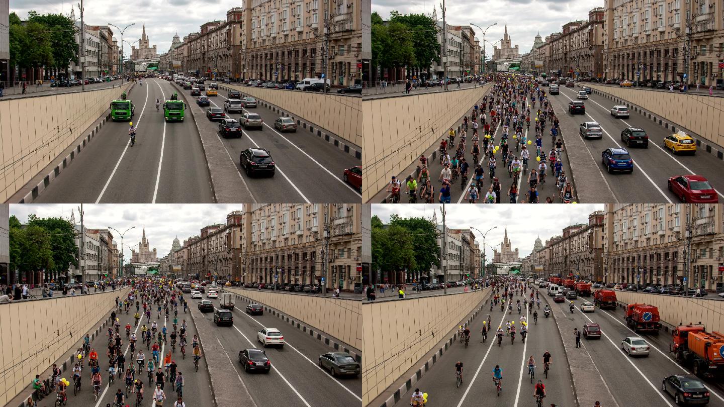 莫斯科自行车游行俄罗斯俄国首都航拍地标