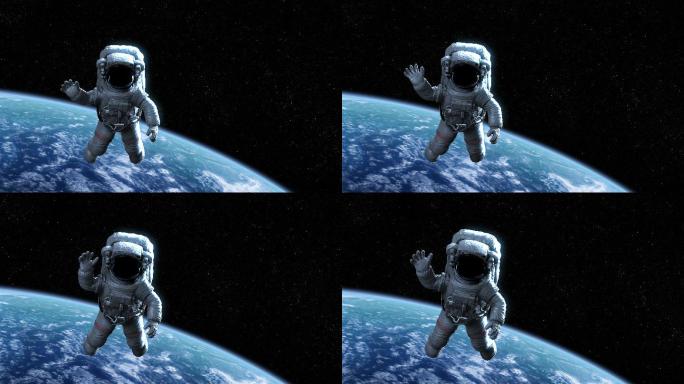 宇航员在地球轨道上挥手