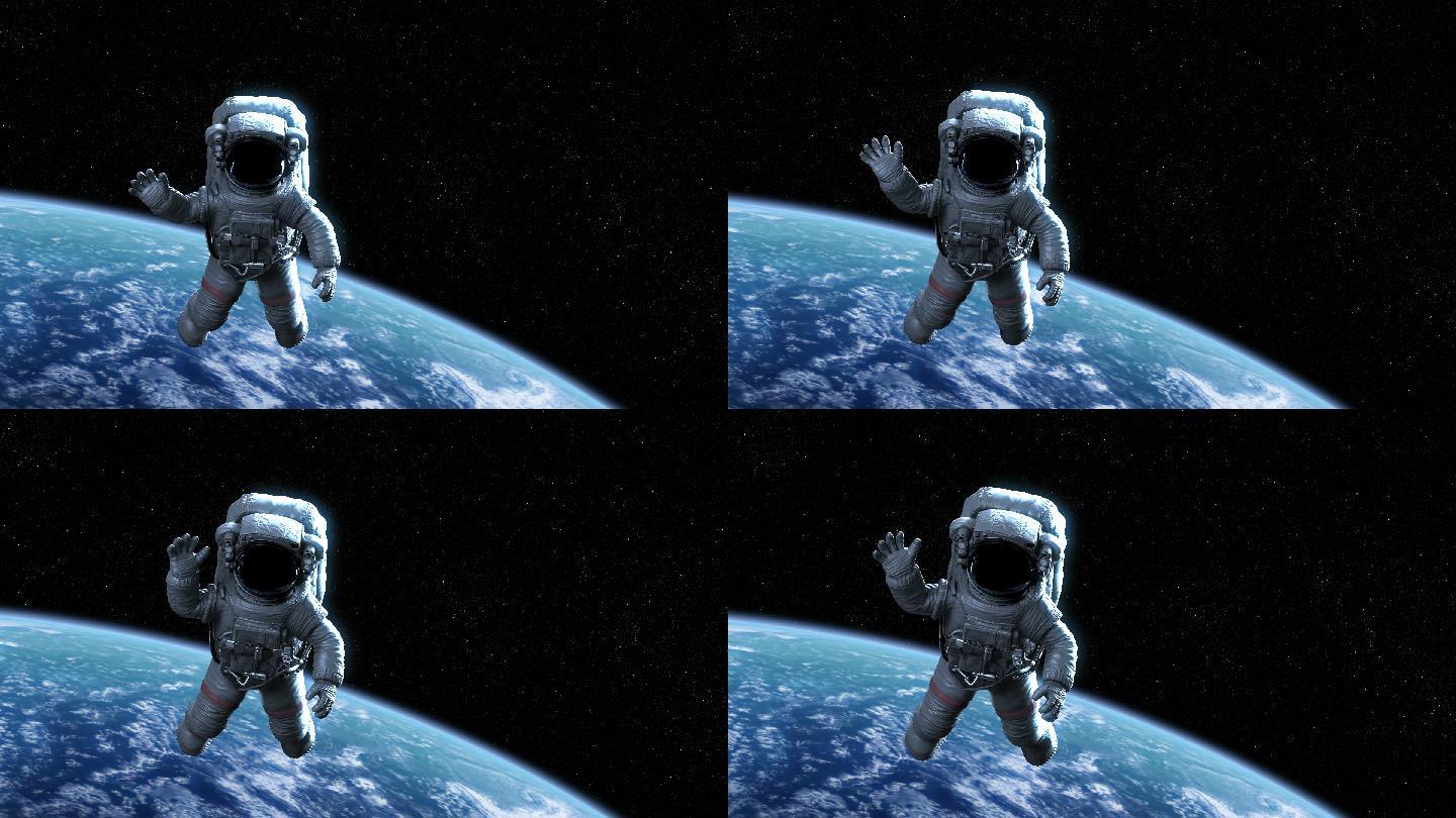 宇航员在地球轨道上挥手
