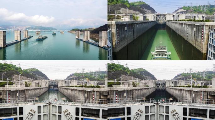 4K 三峡大坝船闸 船队进出 水面升降