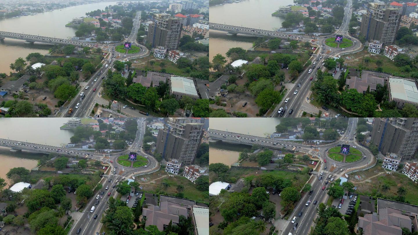 拉各斯航空街景国外外国航拍风景风光大景车