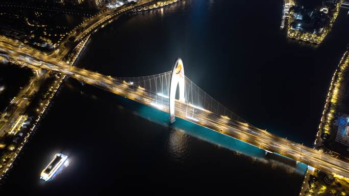 广州航拍夜景猎德大桥-4K