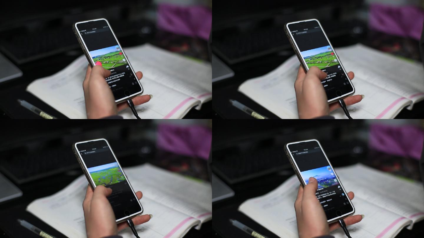 学生写作业玩手机看短视频