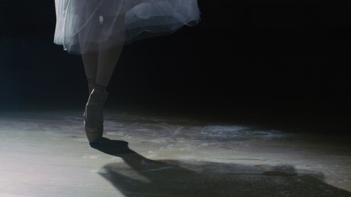 芭蕾舞女演员腿部的特写镜头。她