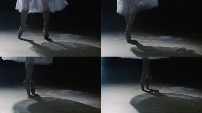 芭蕾舞女演员腿部的特写镜头。她