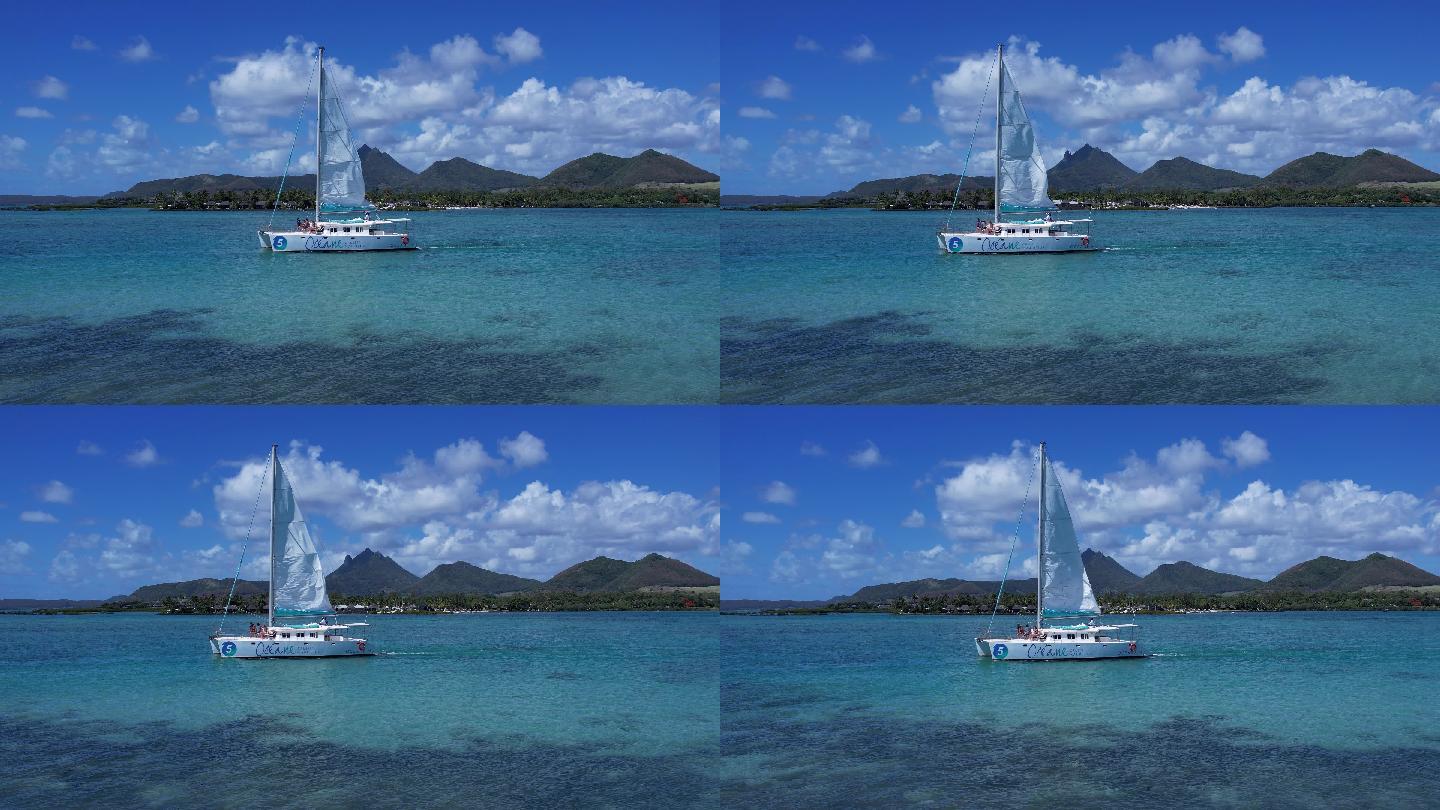 碧海蓝天白色帆船的旅行风光航拍素材（二）