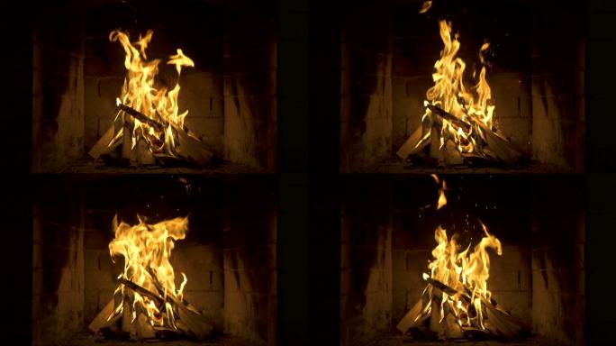 在壁炉里燃烧的火。