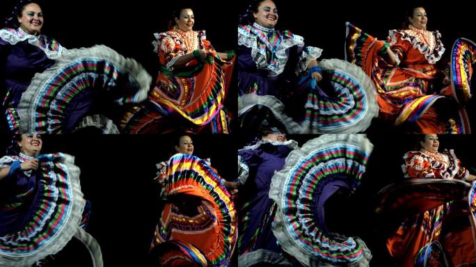 穿着墨西哥传统服装跳舞的女性慢镜头