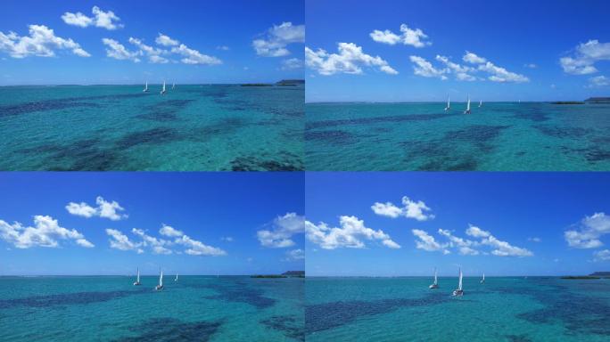 碧海蓝天白色帆船的旅行风光航拍素材（六）