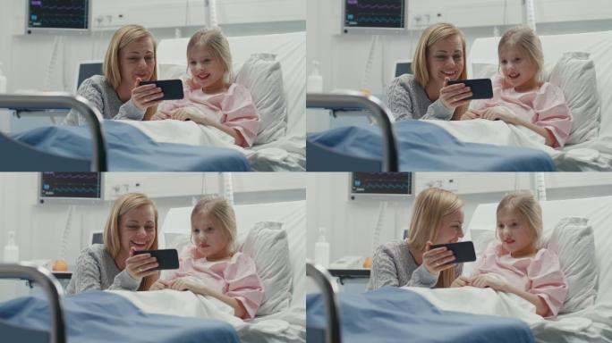 可爱的小女孩躺在儿童医院的床上