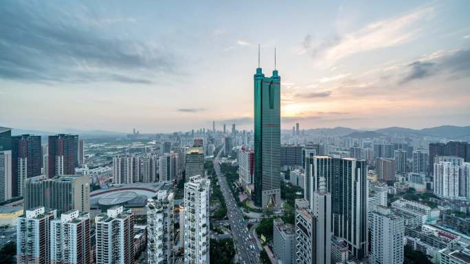 深圳罗湖地王大厦城市日转夜延时摄影素材