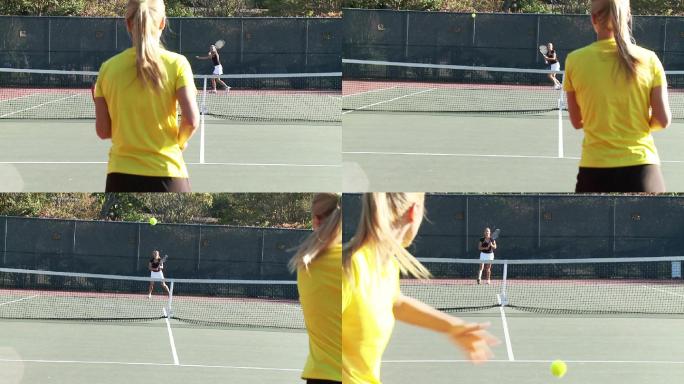 打慢动作网球的女孩