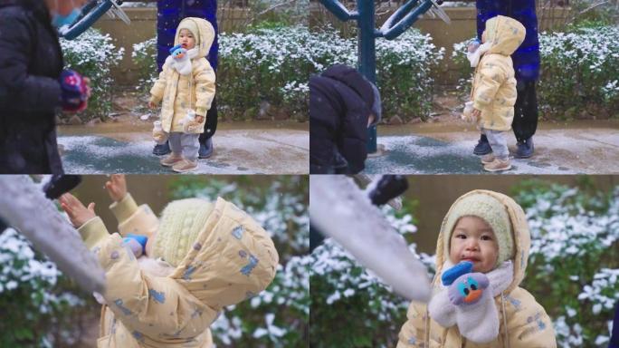 冬天下雪升格小孩大人雪中玩耍走路15