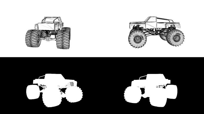 怪物卡车卡车线条模型旋转