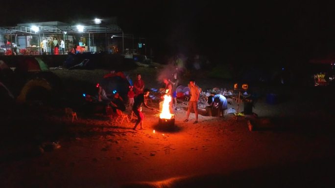 惠州桑洲岛户外露营活动 海边野炊篝火晚会