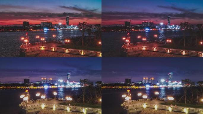 广州海珠涌桥头晚霞夜景，延时摄影【4K】