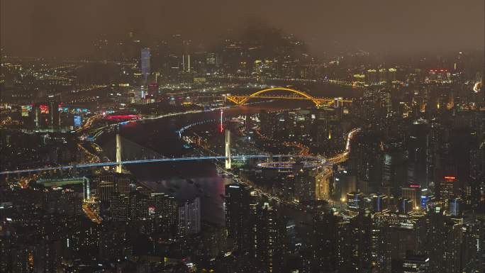 航拍上海黄浦江桥梁夜景