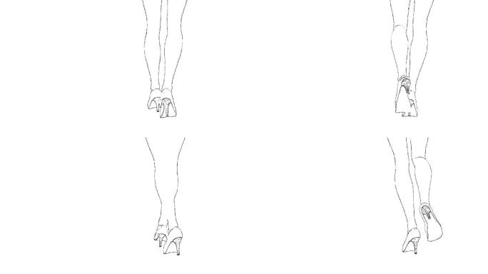 高跟鞋女性腿部轮廓素描